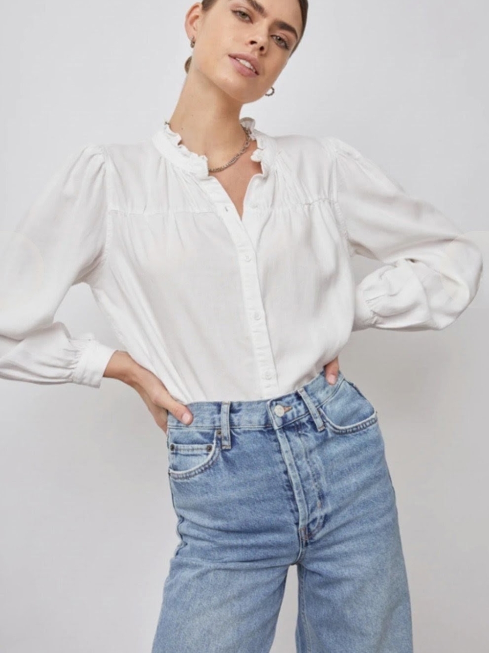 Rails Camille Blouse -White Ruffle Collar Button-Front Blouse